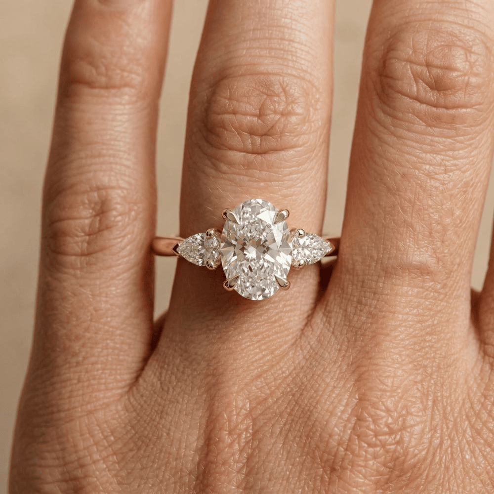 Oval three stone diamond ring for anniversary gift