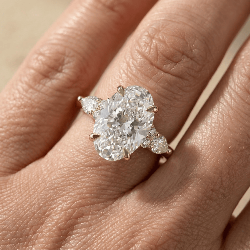 Lab grown oval diamond wedding ring with side stones