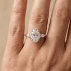 Oval lab diamond solitaire style three stone ring