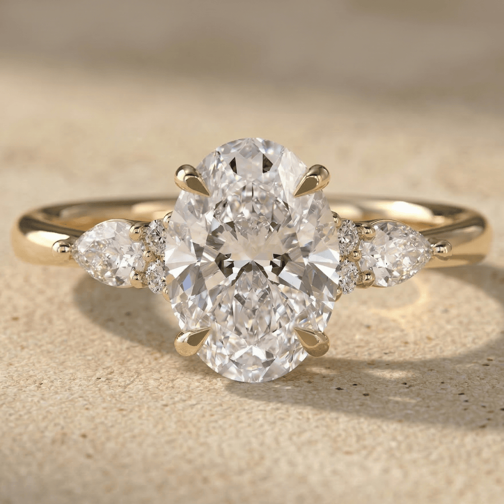 Oval Lab Grown Diamond Three Stone Gold Engagement Ring - view 13