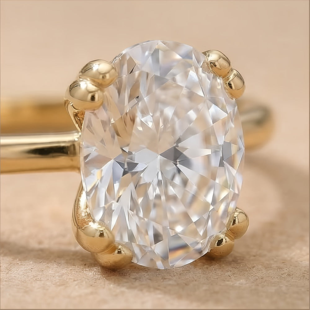 14k gold bridal ring dual prong oval diamond close-up