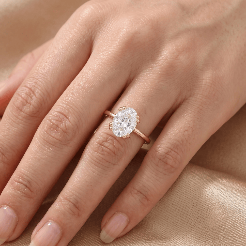 Minimalist oval dual prong lab diamond ring design