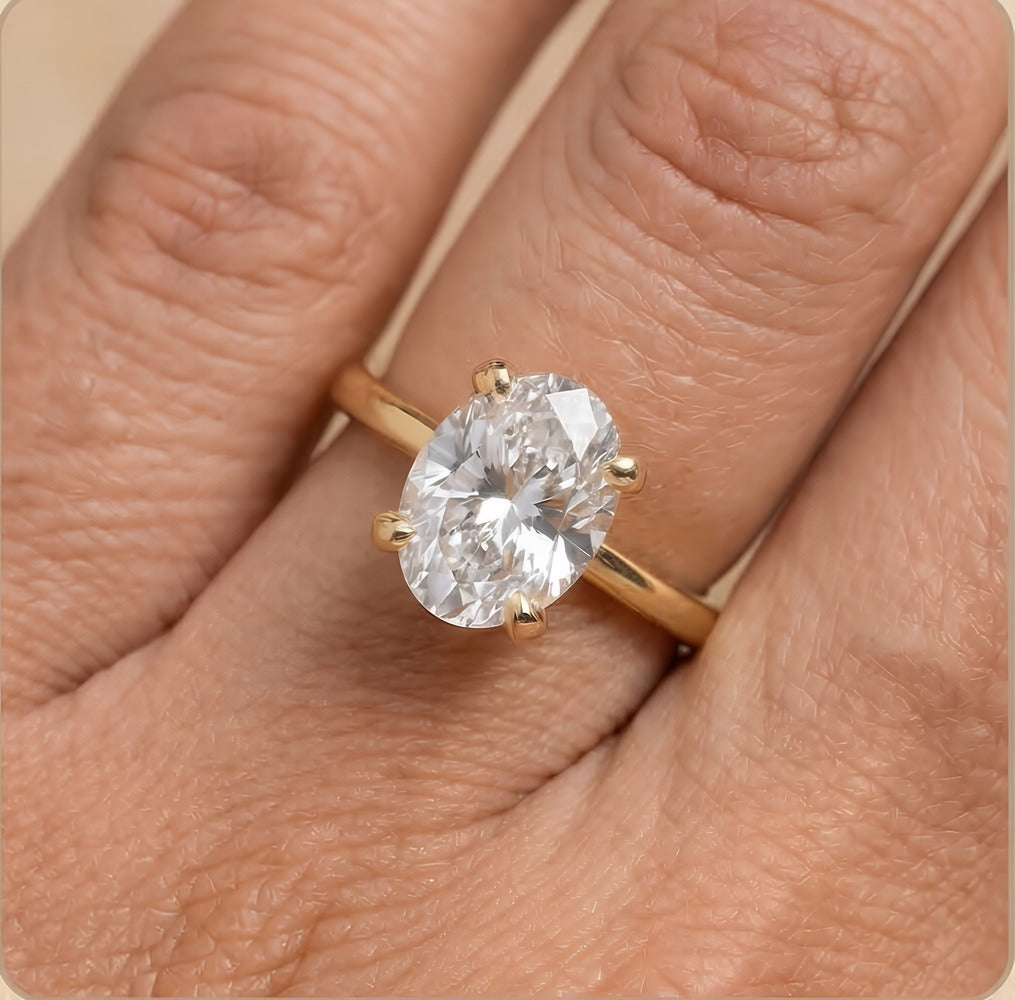 Oval shaped lab grown diamond in dual prong setting