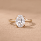 14k gold oval dual prong lab diamond ring front view