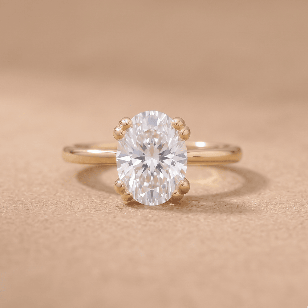 14k gold oval dual prong lab diamond ring front view