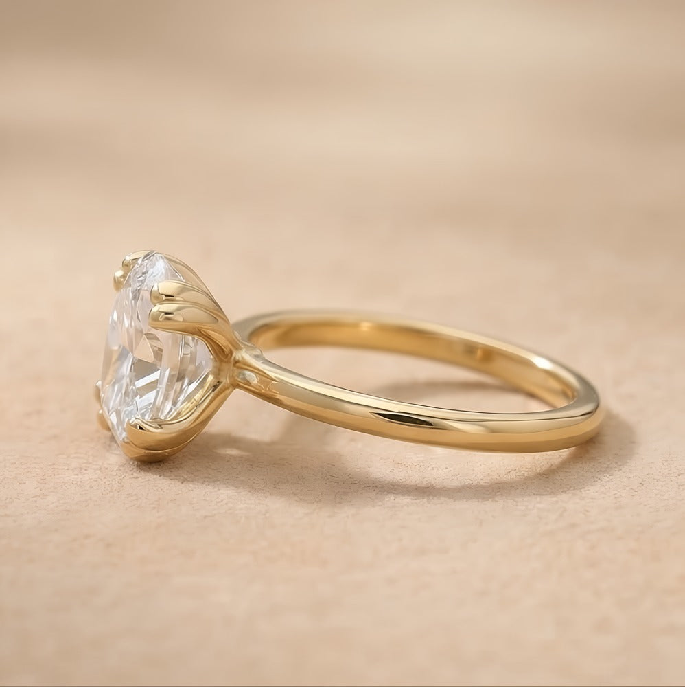 Oval cut dual prong lab grown diamond ring side view