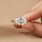 14k gold East West oval diamond band on hand