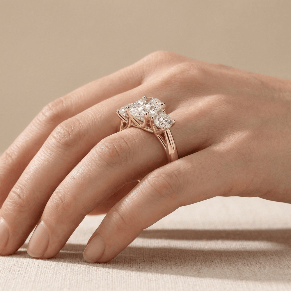 Oval diamond anniversary ring in gold