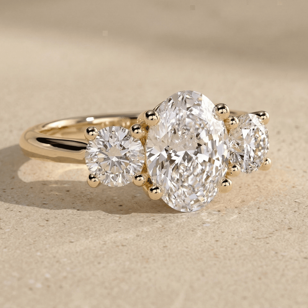 Oval center diamond ring with side stones