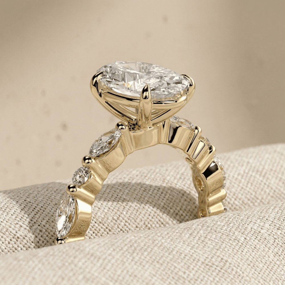 Oval lab diamond engagement ring with accent side stones