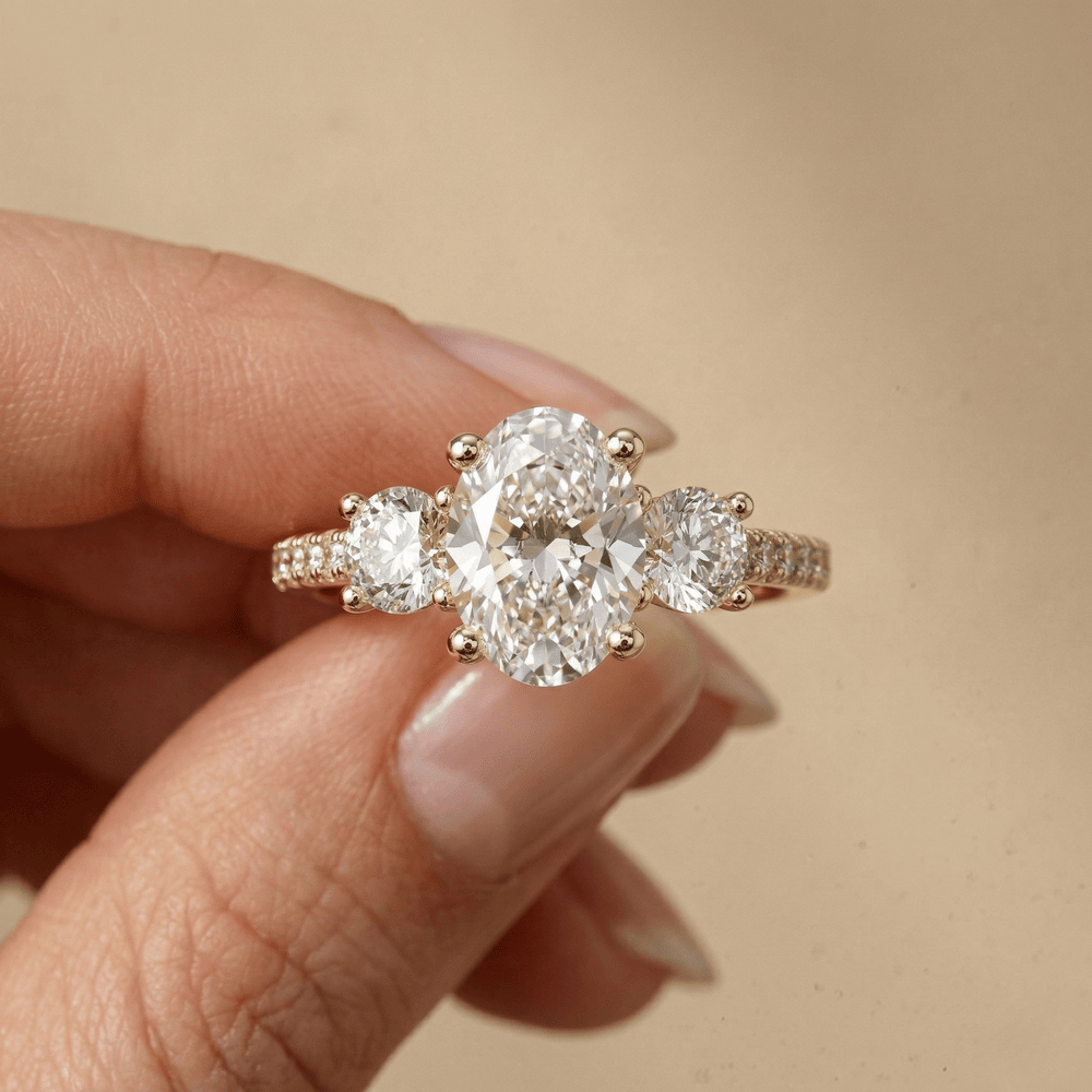 Oval cut lab diamond wedding ring with diamond accents