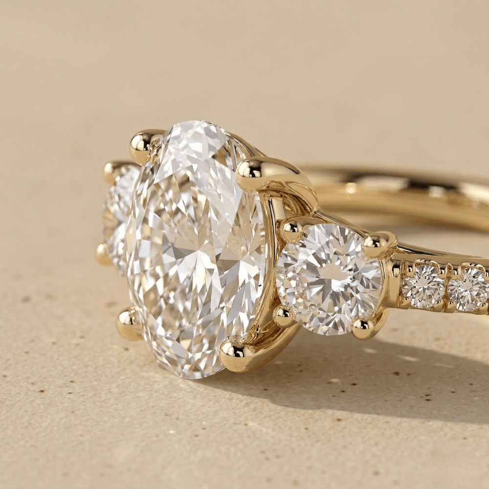 14K gold oval diamond engagement ring with sparkling band