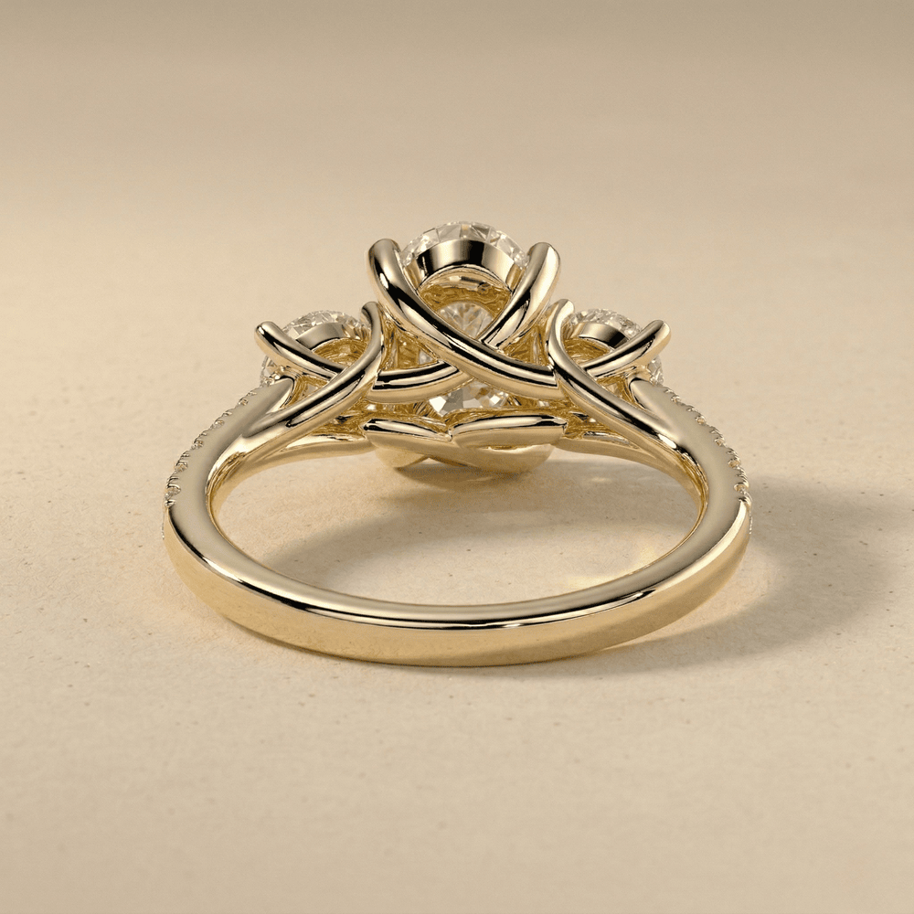 Lab grown oval diamond ring with pavé set band in 14K gold