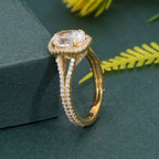 Oval Moissanite Diamond Split Shank Halo Engagement Ring - JBR Jeweler