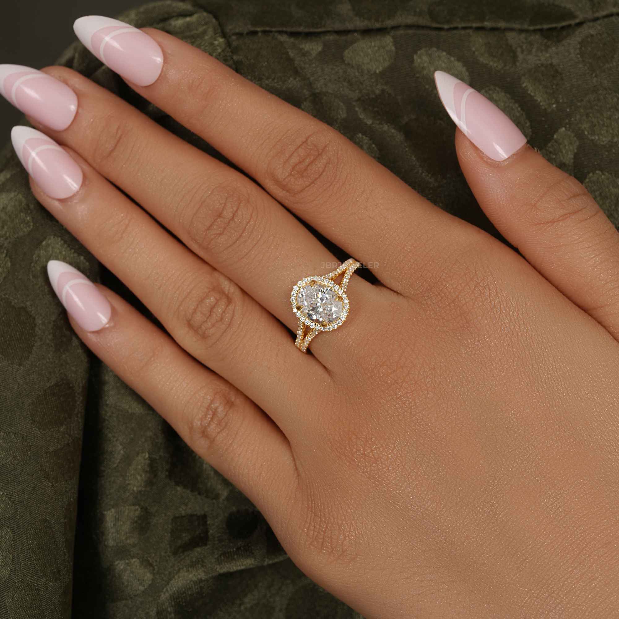 Oval Laboratory Diamond Split Shank Halo Engagement Ring - JBR Jeweler
