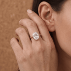 Oval bezel moissanite ring on hand