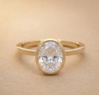 Oval Moissanite Bezel Engagement Ring for Her - 18K Gold Ring