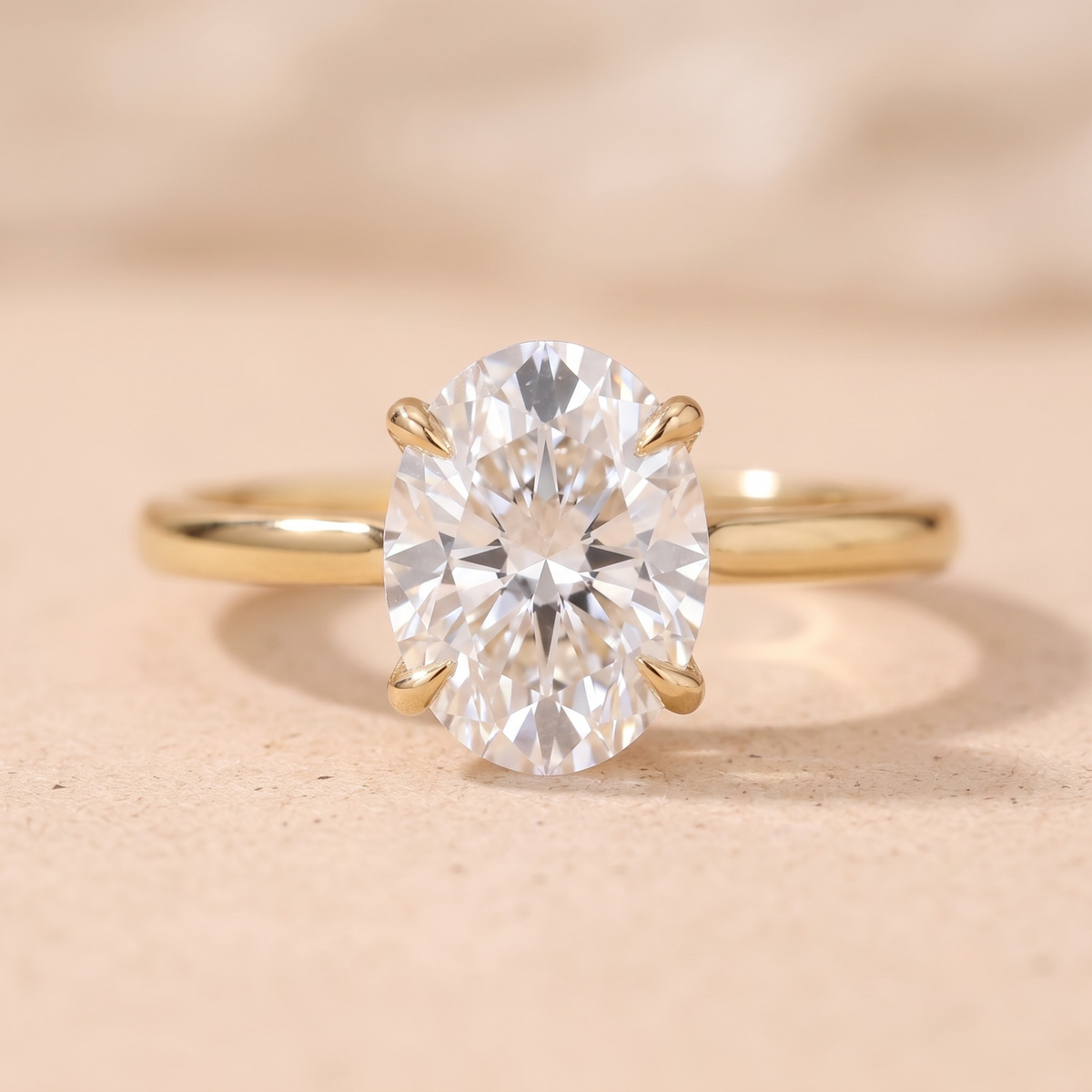Oval moissanite cathedral proposal ring front view