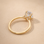 Oval moissanite cathedral ring side profile view