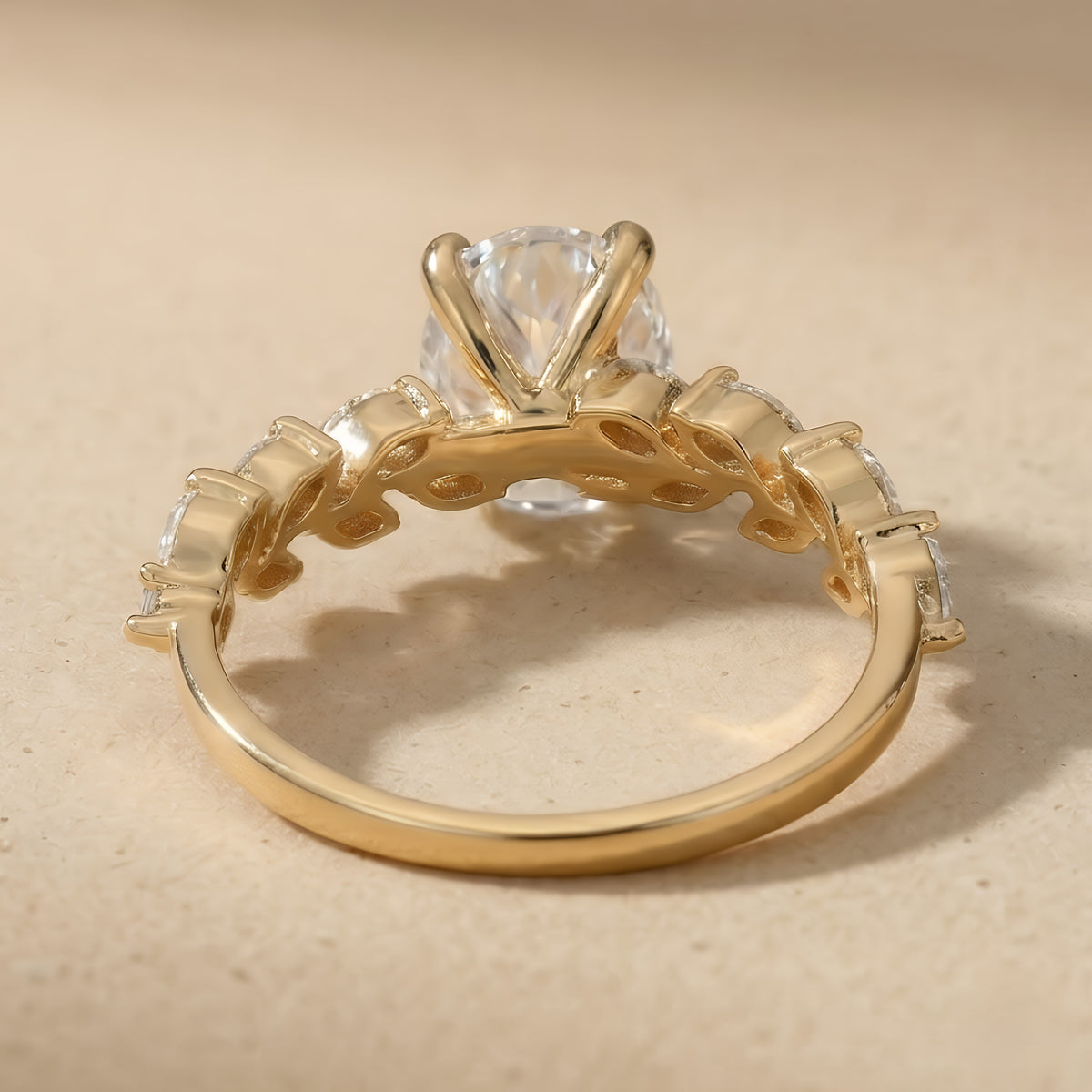 Oval moissanite ring with flower inspired design