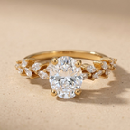 Gold oval moissanite ring with floral setting