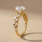 Close up of oval moissanite floral ring setting