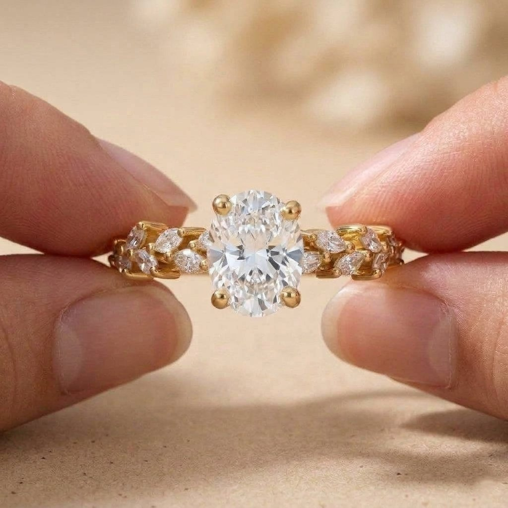 Oval gemstone moissanite ring for proposal