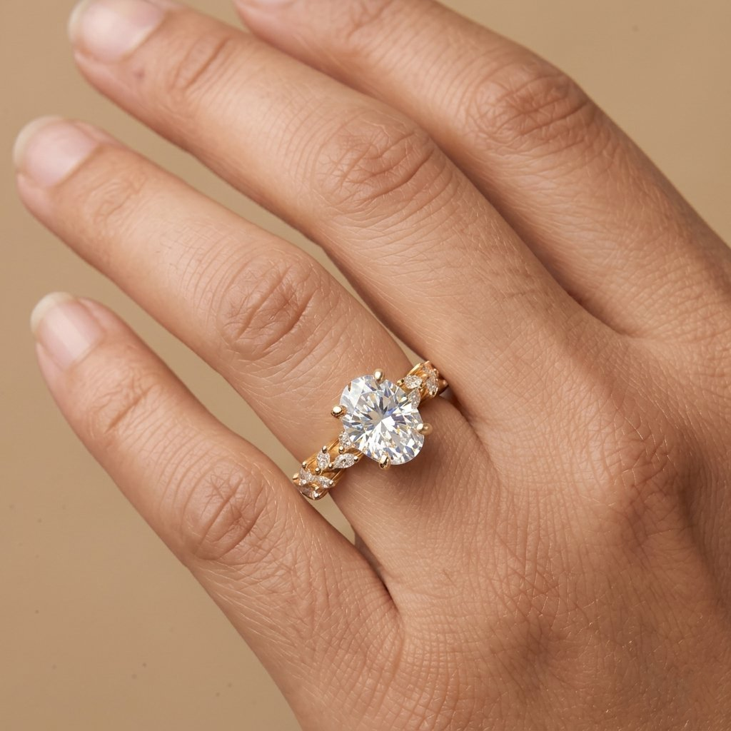 Oval moissanite ring for anniversary gift