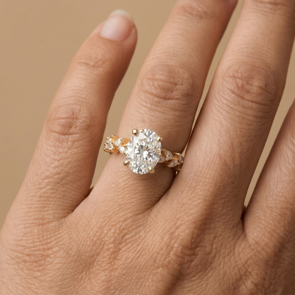 Elegant oval moissanite floral jewelry in gold