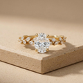 Oval moissanite gold floral engagement ring