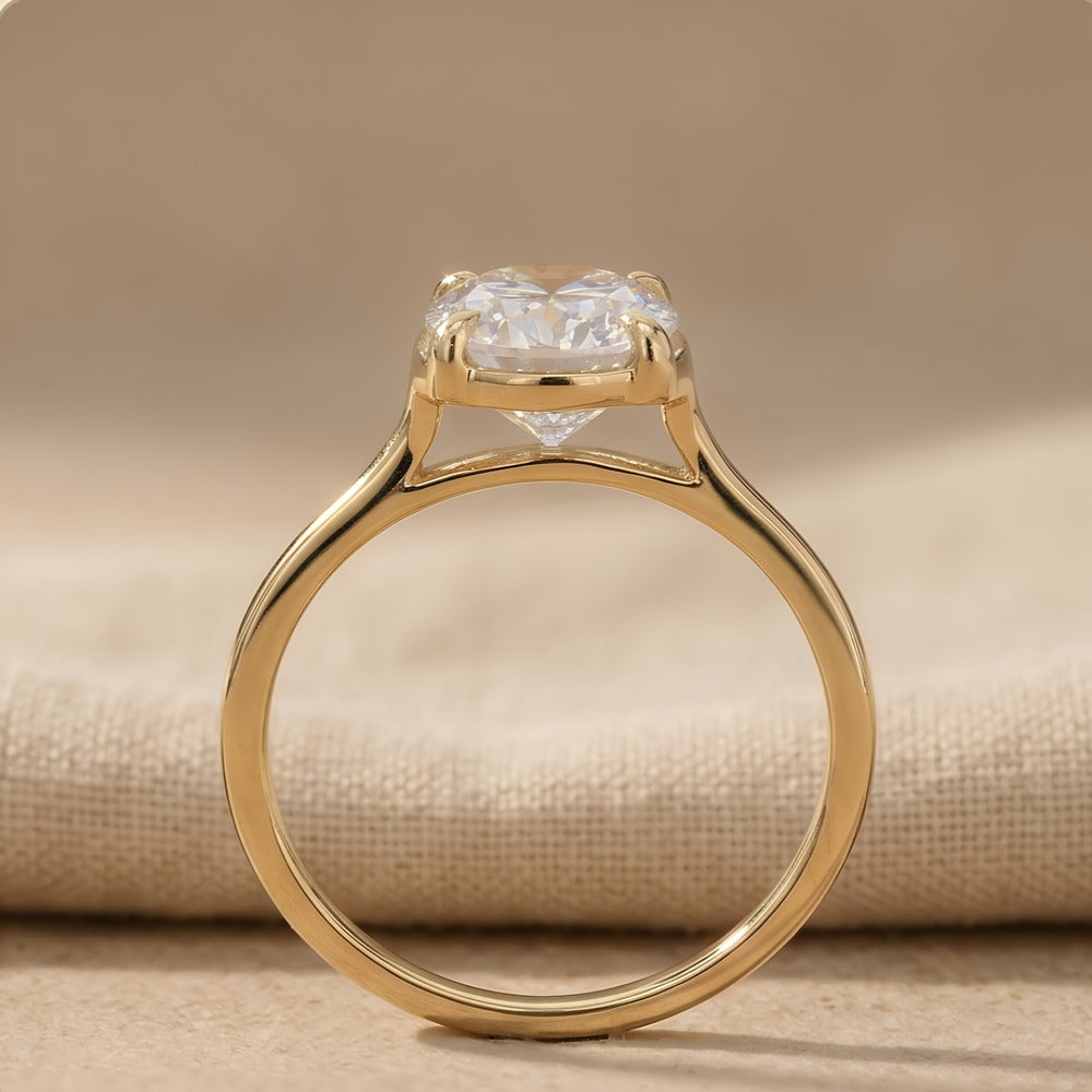 18K gold celestial ring with oval moissanite center stone – side view