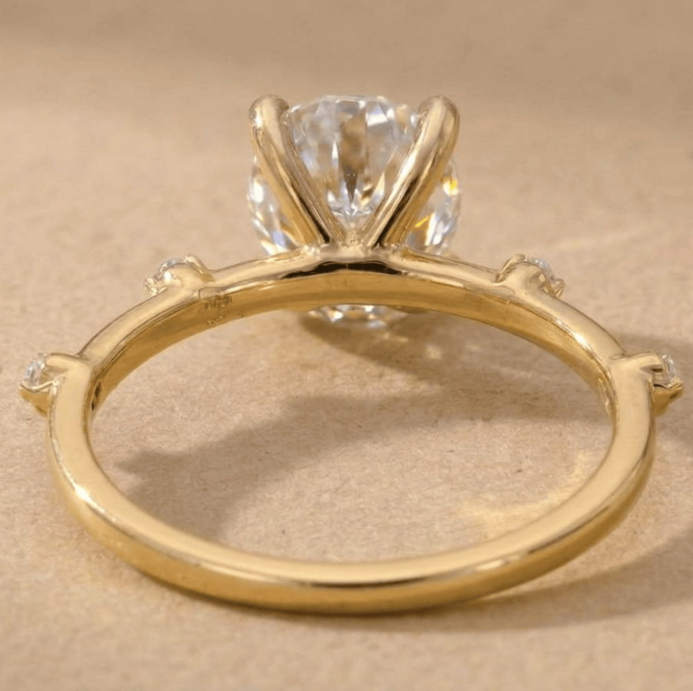 Oval Moissanite Gold Engagement Ring - Dainty Wedding Band