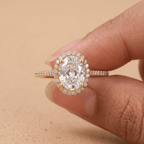 Oval moissanite halo ring in 14K gold