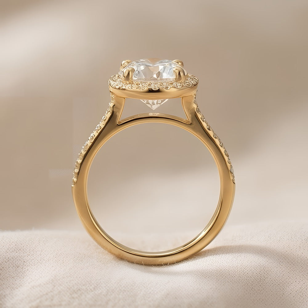 14K gold halo ring side profile view
