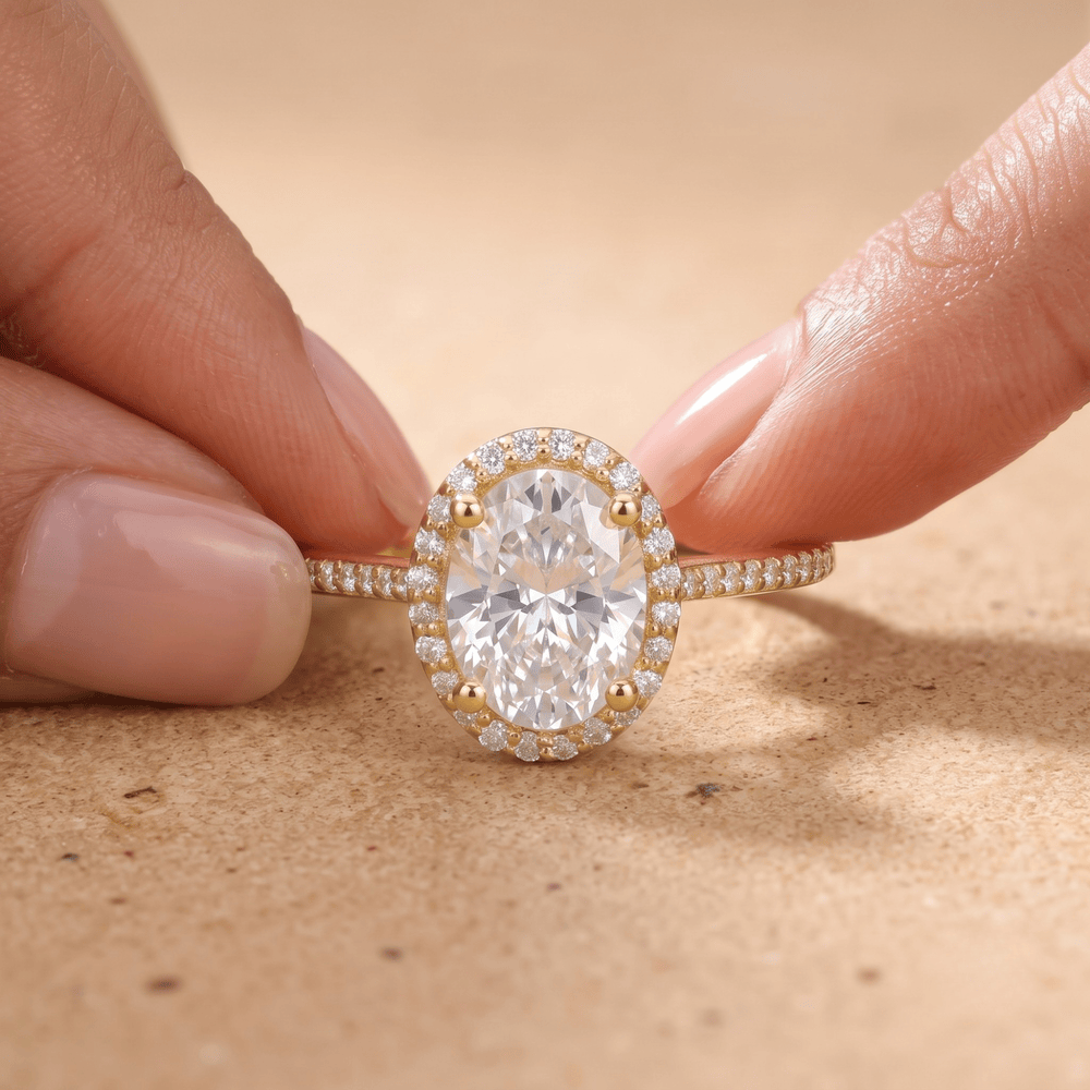 Birthstone halo ring for mom close-up