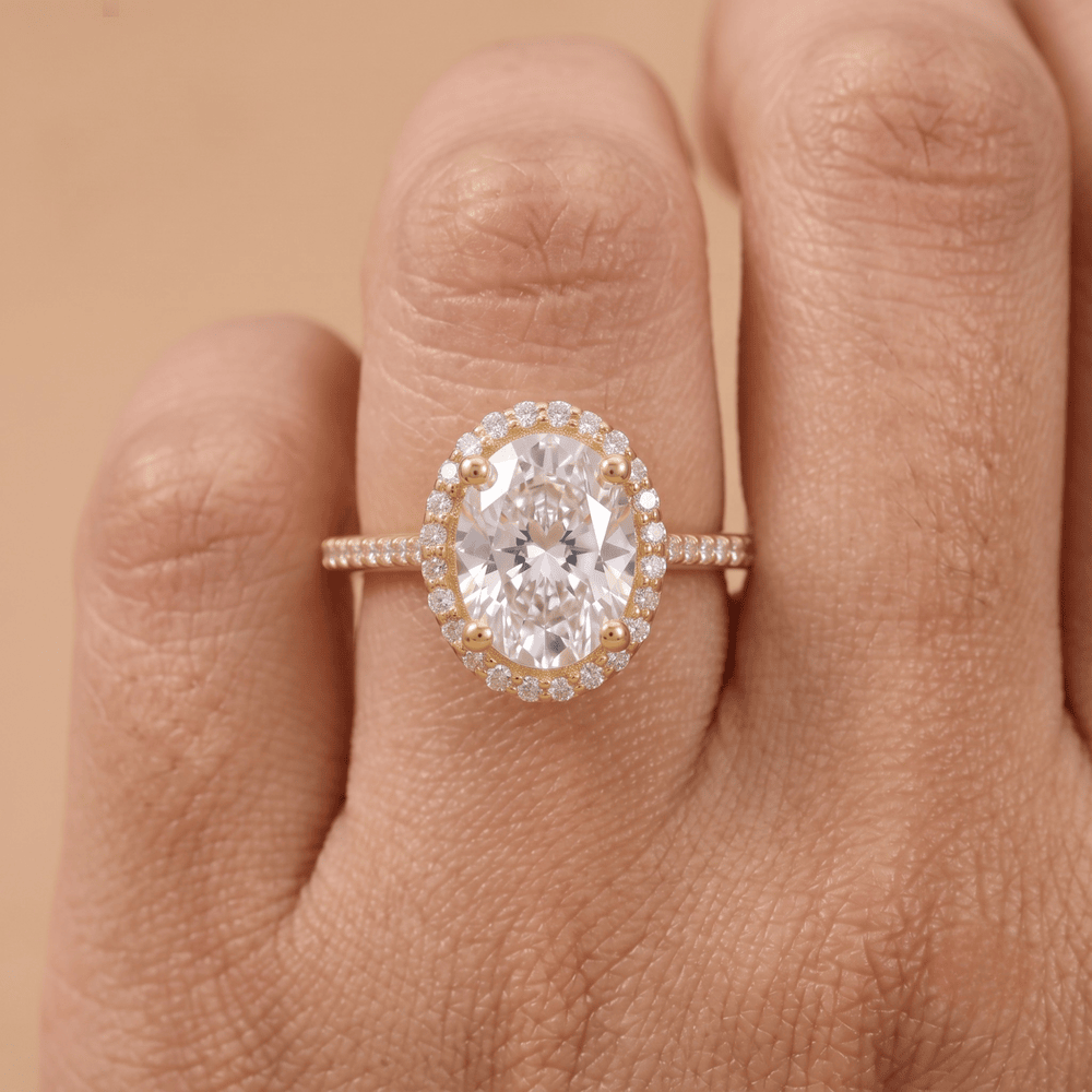 14K gold moissanite ring finger view