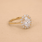 Oval moissanite ring lotus halo side profile
