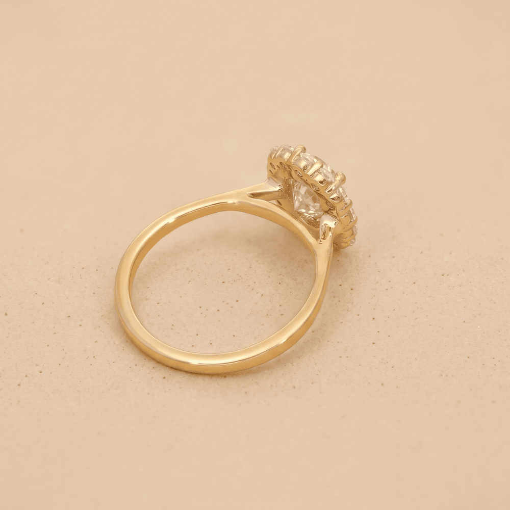 Oval moissanite ring lotus halo side profile