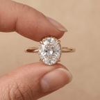 14K gold oval hidden halo ring profile shot