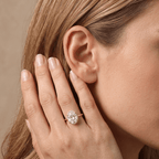 Conflict-free oval moissanite gold ring lifestyle image