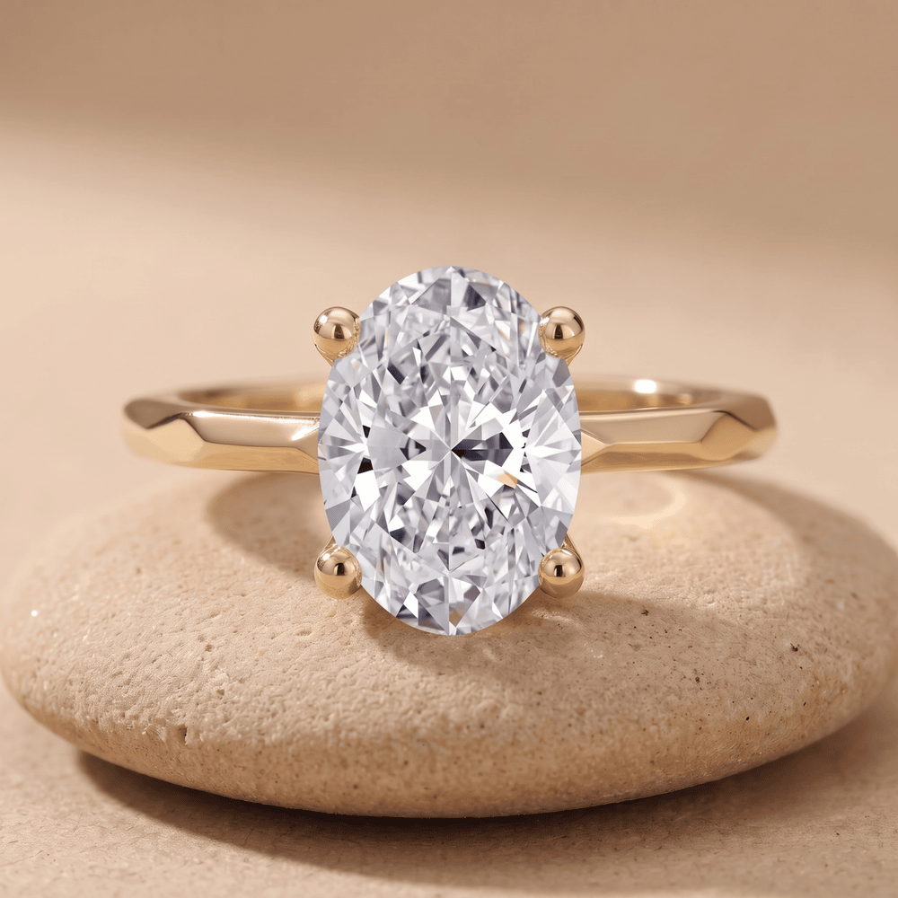 Oval cut moissanite solitaire ring front view