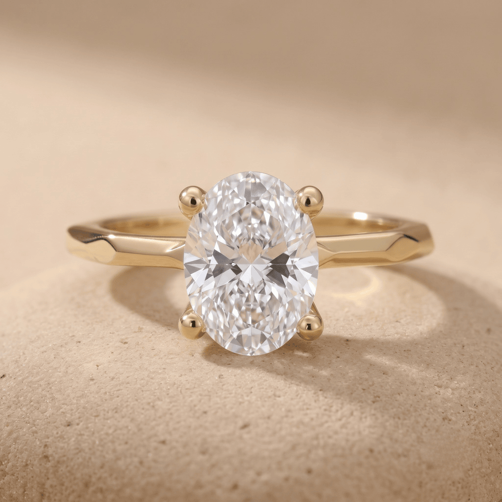 Oval cut moissanite solitaire ring front view