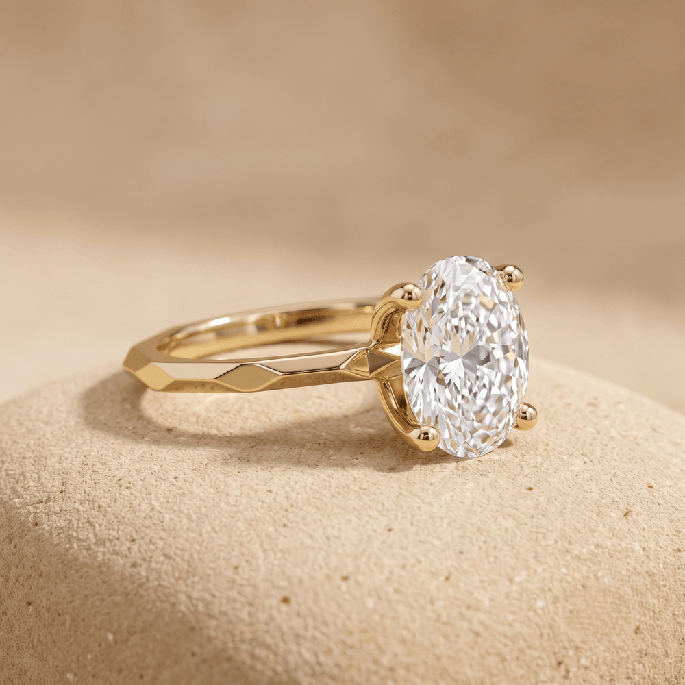 Minimalist gold moissanite ring side profile