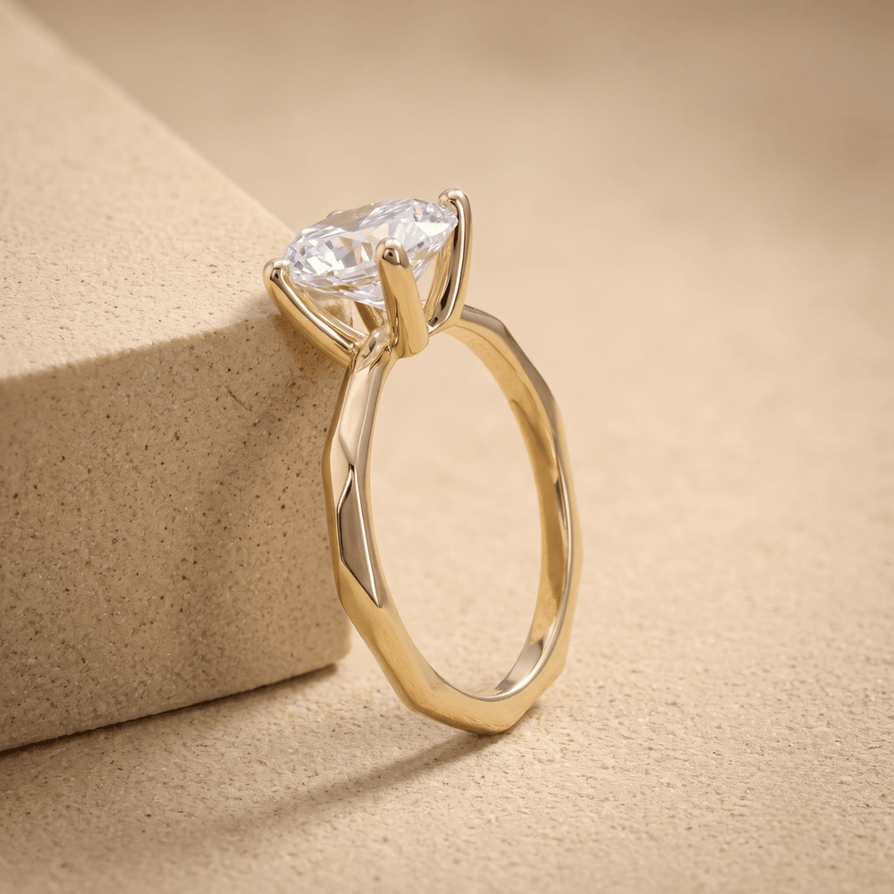 Minimalist gold moissanite ring side profile