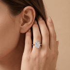 Oval moissanite ring worn on hand