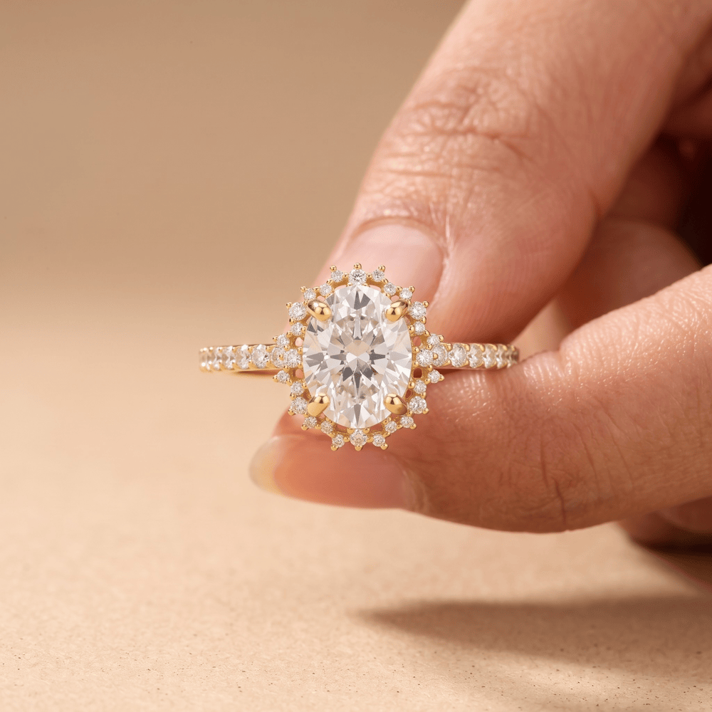 Moissanite oval proposal gift halo ring design
