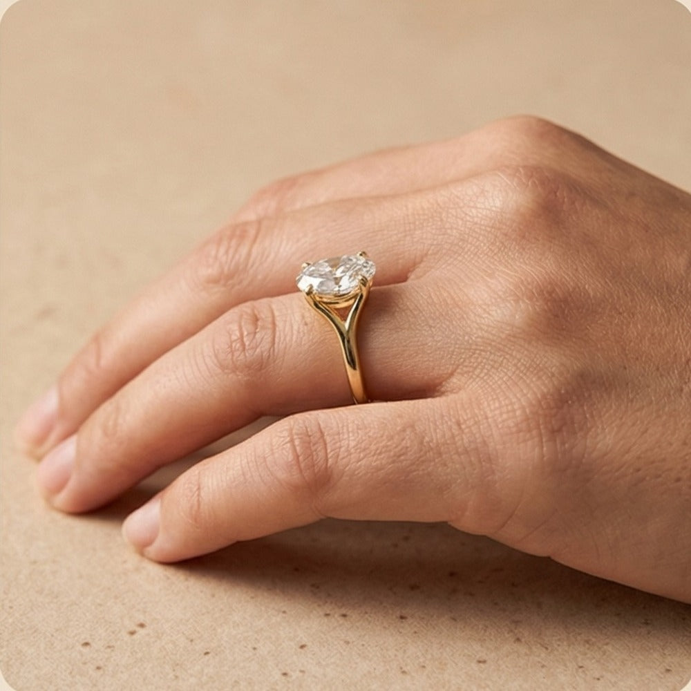 Oval solitaire ring with wrapped shank design