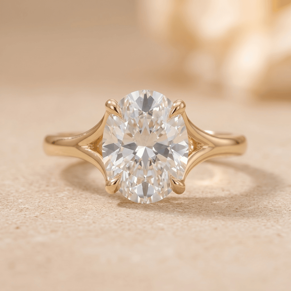 Wrapped bridal ring oval moissanite front view