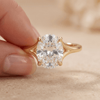 Wrapped oval moissanite bridal ring on hand