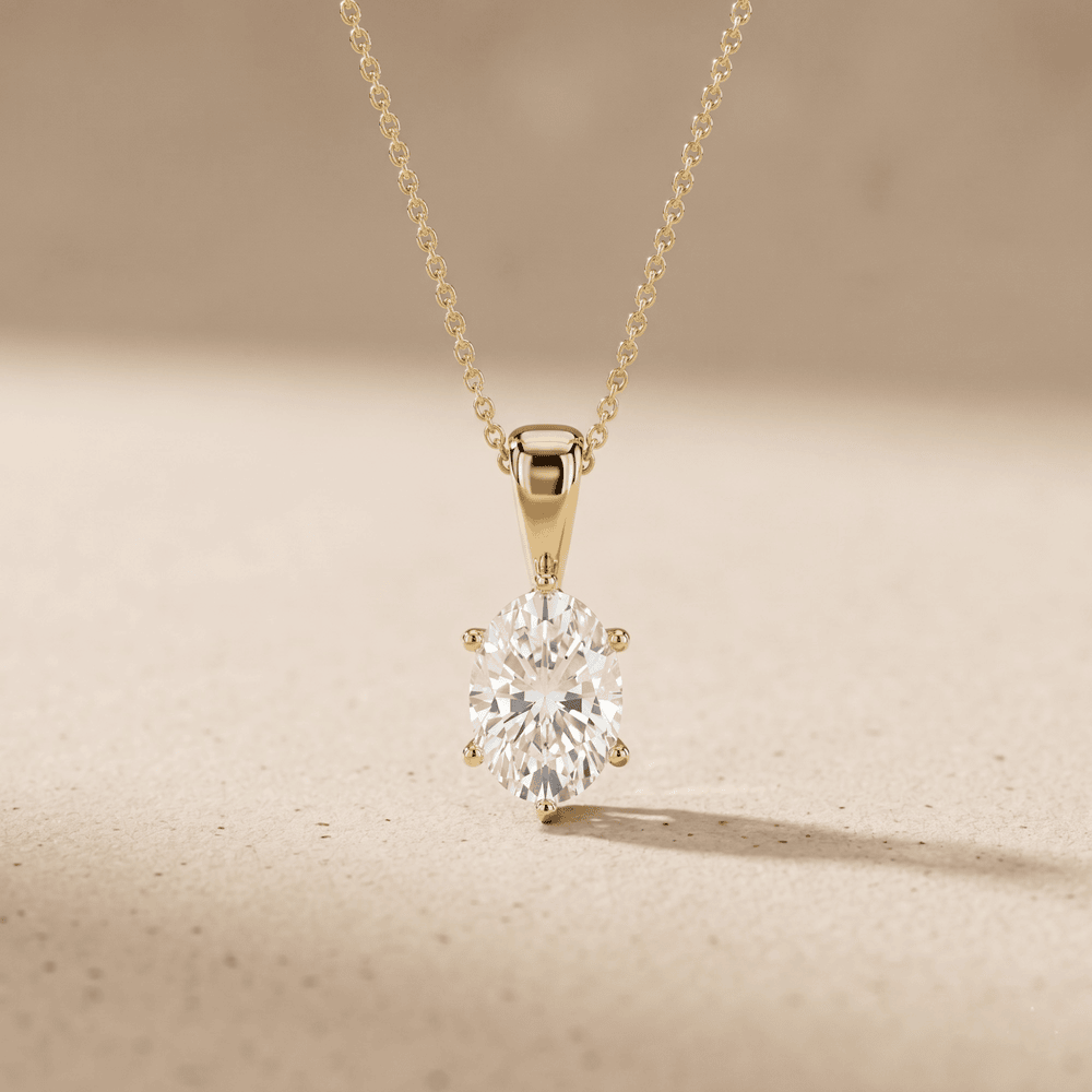 Oval Solitaire Pendant Necklace 14K Gold Oval Diamond Necklace